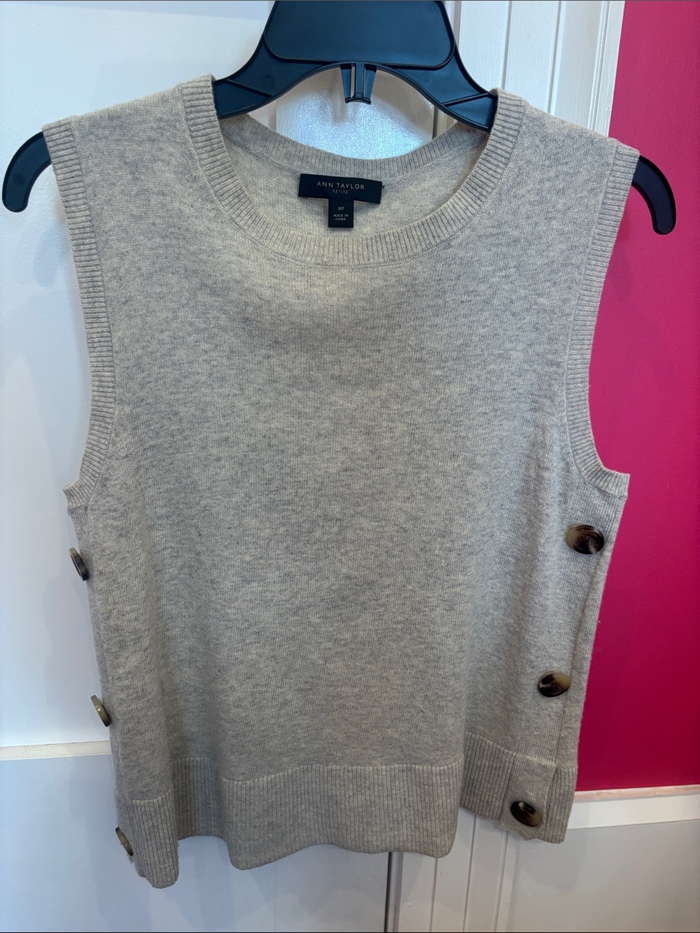 Ann Taylor Light Gray Button-Side Knit sweater Vest